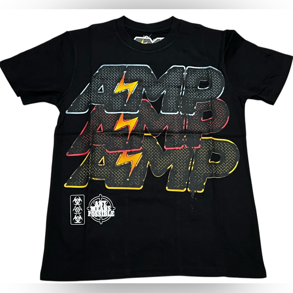AMP any means possible men’s‎ Black Graphic T-Shirt size small short sleeve